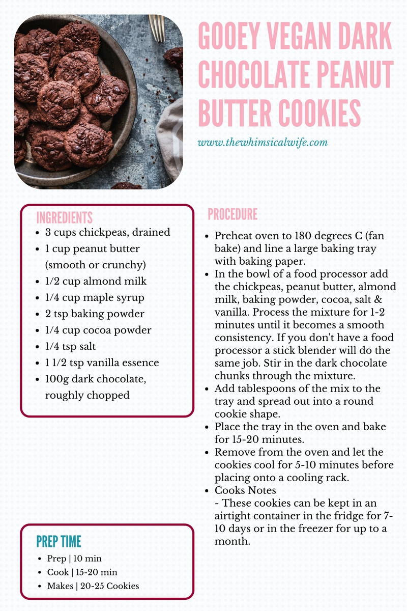 Gooey Vegan Double Choc Chip Peanut Butter Cookies {DF, GF, Vegan} | The Whimsical Wife